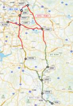 ▲고속도로 332.3㎞ 및 일반도로 25.7㎞ (총 358㎞). ⓒ국토교통부