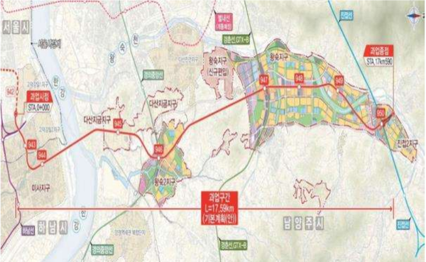 ▲강동하남남양주선 노선도. ⓒ국토교통부