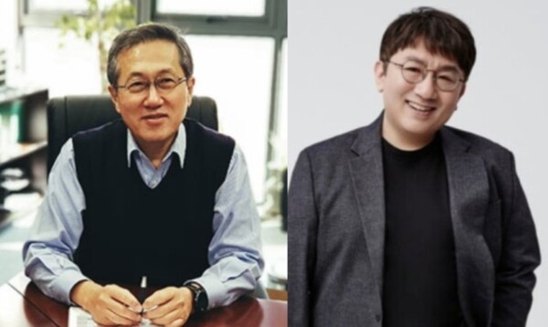 ▲(왼쪽) 박순재 알테오젠 대표와 방시혁 하이브 이사회 의장 ⓒ 각사