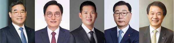 ▲(왼쪽부터) 김보현 대우건설 대표, 박상신 DL이앤씨 대표, 허윤홍 GS건설 대표, 박현철 롯데건설 부회장, 김종훈 한미글로벌 대표. ⓒ각 사