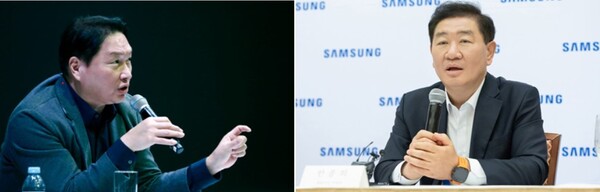 ▲최태원 SK그룹 회장(왼쪽)과 한종희 삼성전자 부회장. ⓒ각 사
