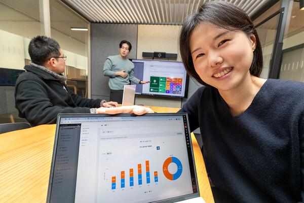 ▲KT 직원들이 TV 애드 인덱스로 광고 효과를 분석 중인 모습ⓒKT