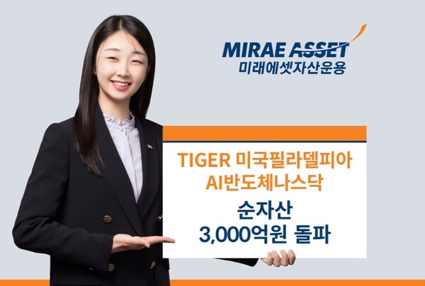 ▲미래에셋자산운용은 ‘TIGER 미국필라델피아AI반도체나스닥 ETF(497570)’ 순자산이 3,000억원을 돌파했다고 밝혔다.ⓒ 미래에셋자산운용