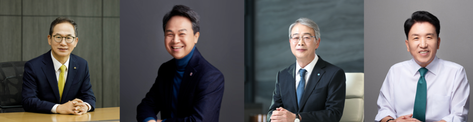 ▲(왼쪽부터) 양종희 KB금융 회장, 진옥동 신한금융 회장, 임종룡 우리금융 회장, 함영주 하나금융 회장. ⓒ각 사