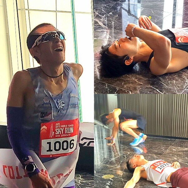 ▲123층 피니쉬라인을 통과한 스카이런 참가자들의 모습. ⓒ박현주 기자