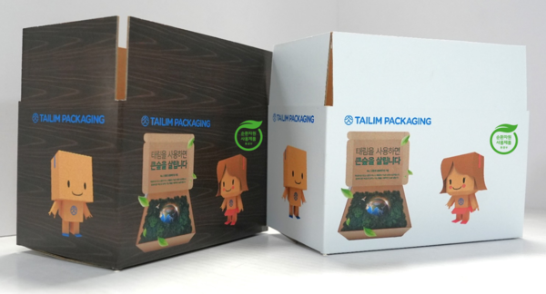 ▲테코박스 표면에 캐릭터(태리미, 원다니) 인쇄 사진. ⓒ태림포장
