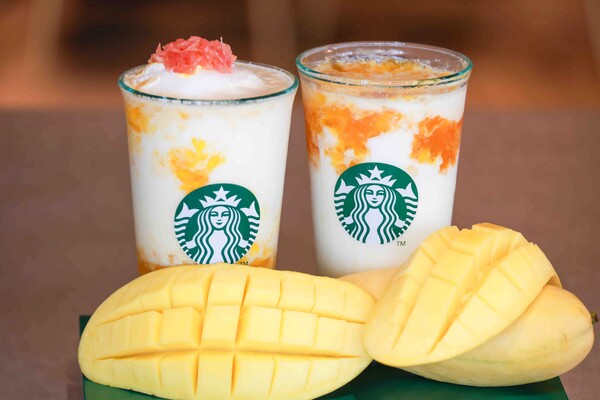 ▲자몽 망고 코코 프라푸치노와 망고 라떼.ⓒ스타벅스 