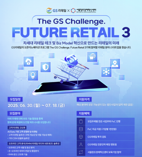 ▲GS리테일은 서울창조경제혁신센터와 함께 오픈 이노베이션 프로그램 ‘더 지에스 챌린지 퓨처 리테일(The GS Challenge. Future Retail, 이하 ‘퓨처 리테일’)’에 참가할 스타트업을 모집한다. ⓒGS리테일