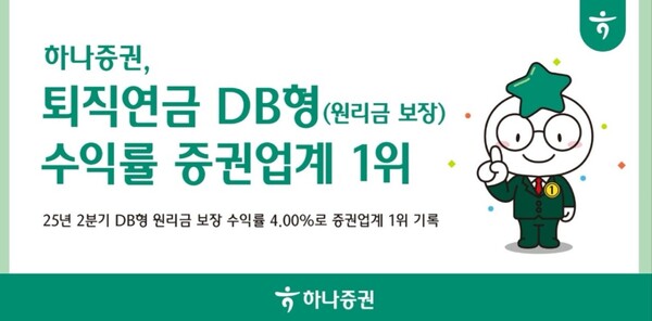 ▲하나증권은 당사의 퇴직연금 DB형 원리금 보장 상품 운용 수익률이 증권업계 전체 1위를 기록했다고 22일 밝혔다. ⓒ 하나증권