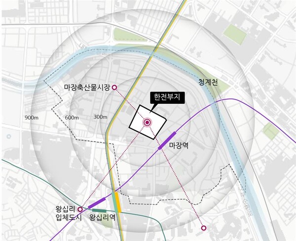 ▲마장동 한전물류센터 부지 위치도. ⓒBS그룹