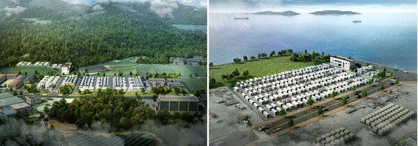 ▲(가칭)전남 고흥과 광양 BESS 조감도(사진 왼쪽부터). ⓒBS한양