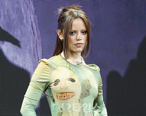 ▲'웬즈데이' 시즌2 내한 기자간담회에 참석한 제나 오르테가. ⓒ심우진 기자