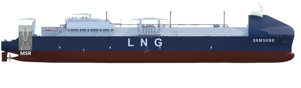 ▲삼성중공업과 한국원자력연구원이 개발한 MSR 추진 LNG운반선 조감도. ⓒ삼성중공업