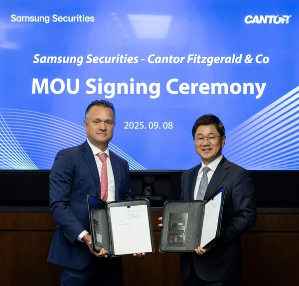 ▲ 삼성증권은 글로벌 종합금융사 칸토와 증권 비즈니스 전반에서 전략적 비즈니스 기회를 모색하기 위한 업무협약(MOU)를 8일 오전(미국 동부시간 기준) 뉴욕의 칸토 본사에서 체결했다고 밝혔다. ⓒ 삼성증권