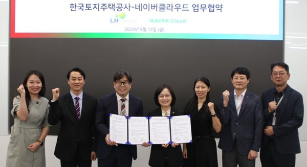 ▲LH·네이버클라우드, 'AI 돌봄전화 서비스' 협약 사진. ⓒLH