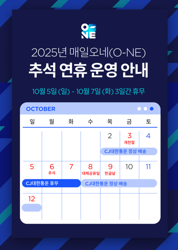 ▲CJ대한통운 오네 추석 특수기 배송일정. ⓒCJ대한통운