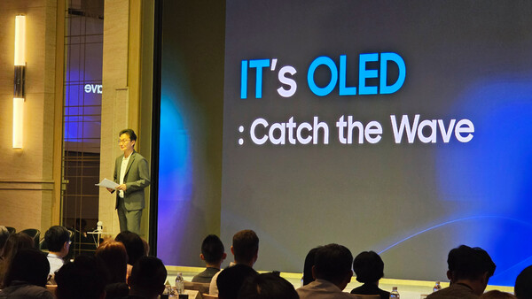 ▲25일 타이베이에서 열린 글로벌 파트너십 행사 '삼성 OLED IT 서밋 2025'에서 이종혁 삼성디스플레이 대형사업부장이 기조연설을 하고 있다. ⓒ삼성디스플레이