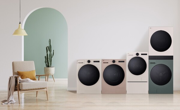 ▲LG 전자의 AI 가전 신제품 4종. ▲LG 트롬 AI 세탁기 ▲LG 트롬 AI 건조기 ▲LG 트롬 AI 오브제컬렉션 워시타워 ▲LG 트롬 AI 워시콤보 컴팩트. ⓒLG전자