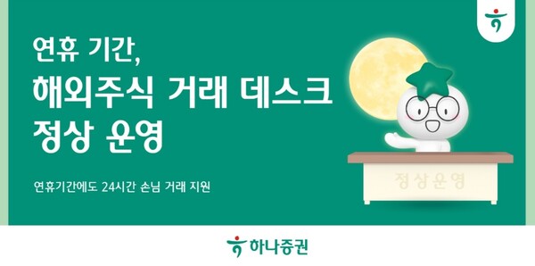 ▲ 하나증권이 추석 연휴 기간에도 고객들이 불편함 없이 해외 주식을 투자할 수 있도록 해외주식 데스크를 정상 운영한다고 1일 밝혔다. ⓒ 하나증권