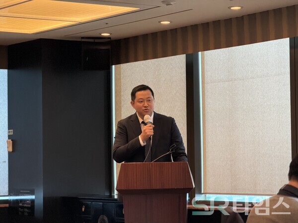 ▲20일 서울 여의도 63스퀘어에서 열린 노타 IPO 기자간담회에서 채명수 노타 대표가 발표하고 있다. ⓒ윤서연 기자