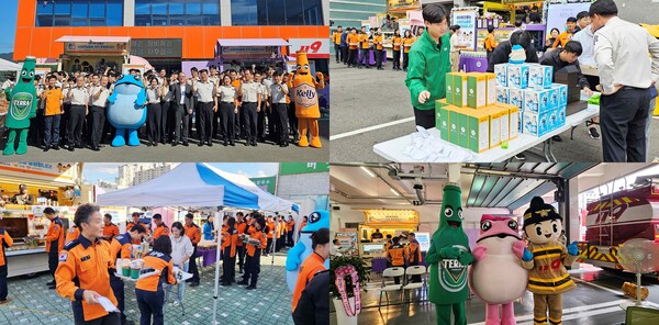 ▲하이트진로는 올해 전국 15개 소방서에 약 1,800인분의 간식과 음료를 제공한 ‘감사의 간식차’ 행사를 소방공무원들의 뜨거운 관심과 호응 속에 성공적으로 마무리했다. ⓒ하이트진로