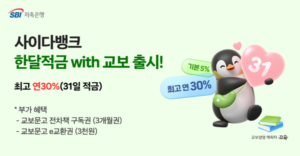 ▲SBI저축은행, 연 최대 30% 금리 주는 한달적금 출시. ⓒSBI저축은행