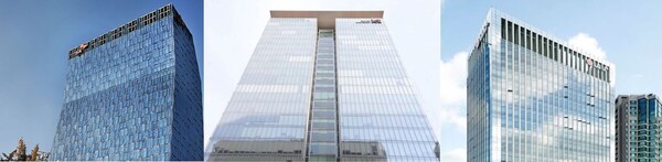 ▲(왼쪽부터) SK텔레콤 을지로 사옥·KT 광화문 이스트 사옥·LG유플러스 용산 사옥. ⓒ각 사