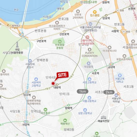 ▲내방역 역세권활성화사업 위치도. ⓒ한국토지신탁