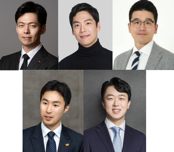 ▲(시계방향 순으로 왼쪽 위부터) 신유열 롯데지주 부사장, 담서원 오리온 전무, 이선호 CJ미래기획실장, 신상열 농심 부사장, 전병우 삼양식품 전무. ⓒ각 사